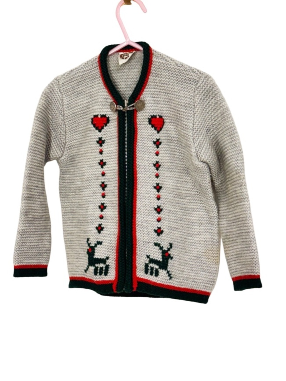 ST. PETER TRACHTEN Knit Reindeer cardigan Sweater In Gray, Zipper Front Size 3/4